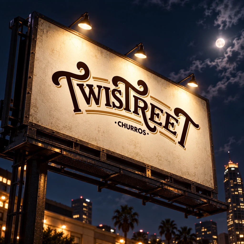 The same logo on a lit billboard at night