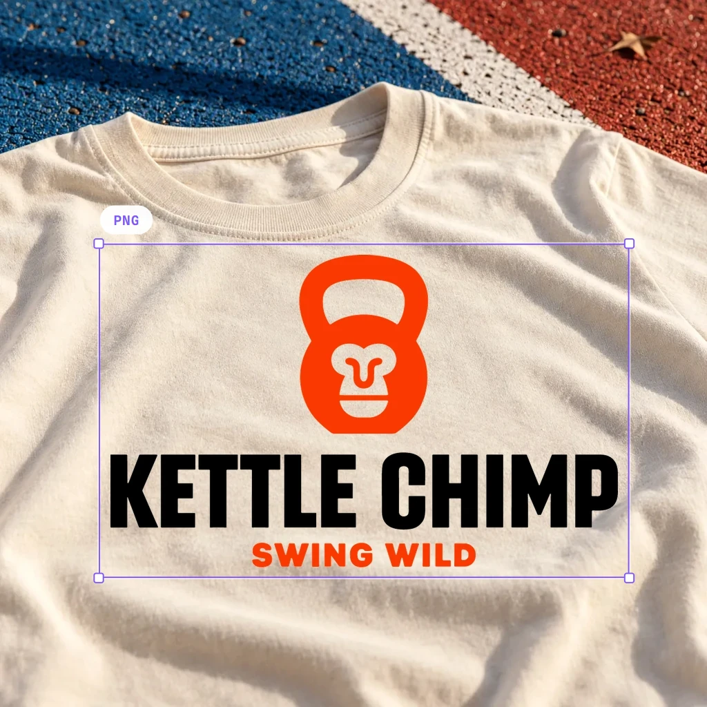 The Kettle Chimp logo pasted flat on top of a white t-shirt