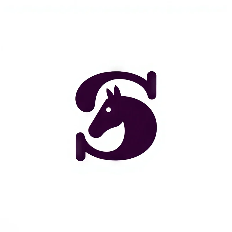 Monogram logo: S lettermark featuring a silhouette of a horse's head within the letter's negative space