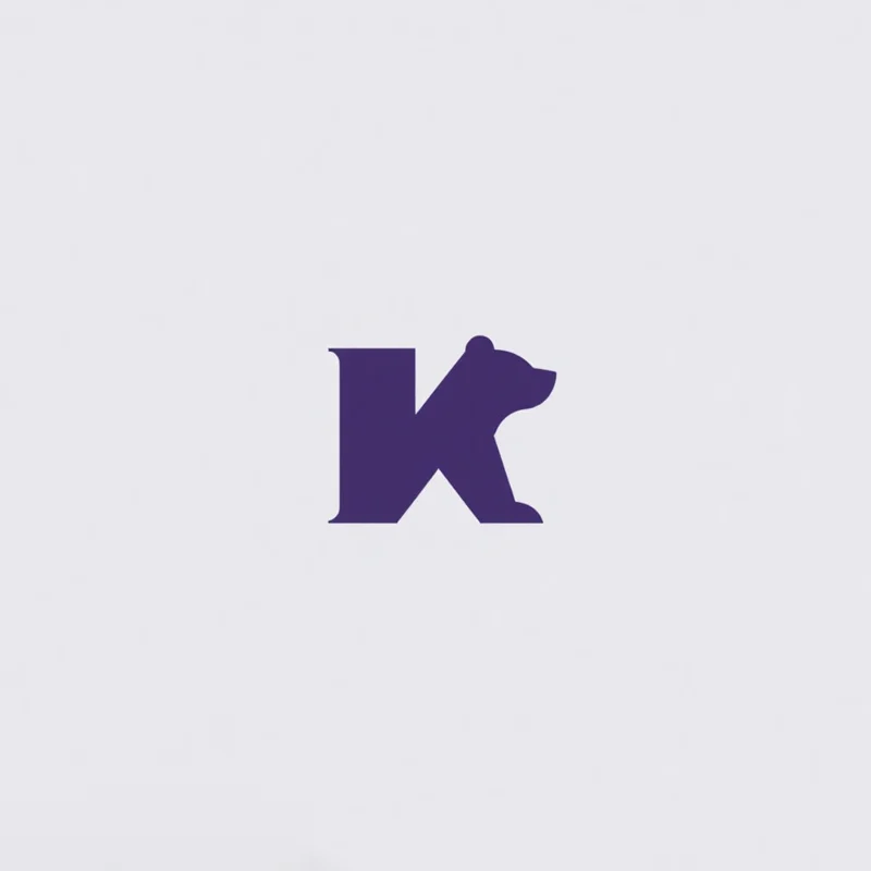 Monogram logo: Letter K subtly integrated with a bear silhouette, emphasizing a blend of nature and initial form