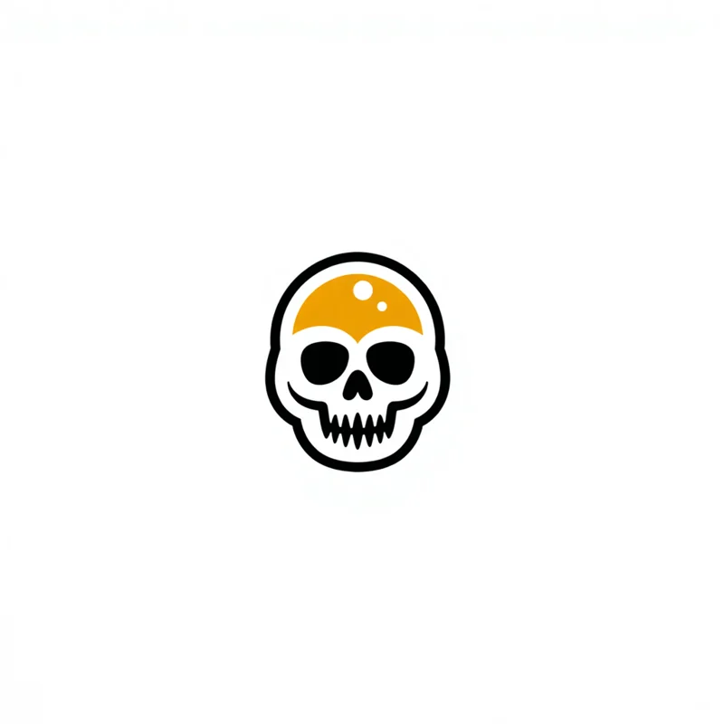 Low Mascot logo: Minimalist clever mascot featuring stylized typography forming a laughing skull hidden inside a fried egg shape