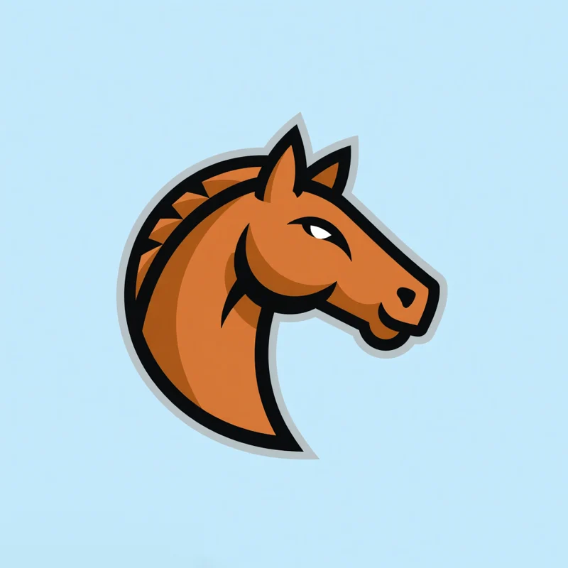 Mascot logo: A muscular horse head looking to the side, with a determined expression, short mane, and strong jawline