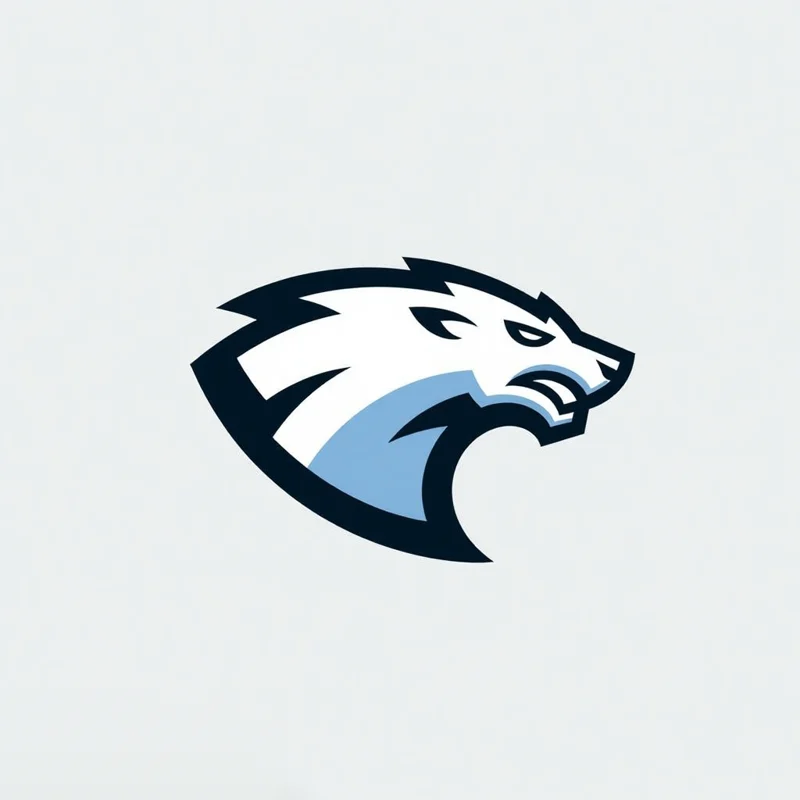 Mascot logo: Side view of an angry polar bear head, designed with bold lines, looking to the side with a fierce expression, mascot logo