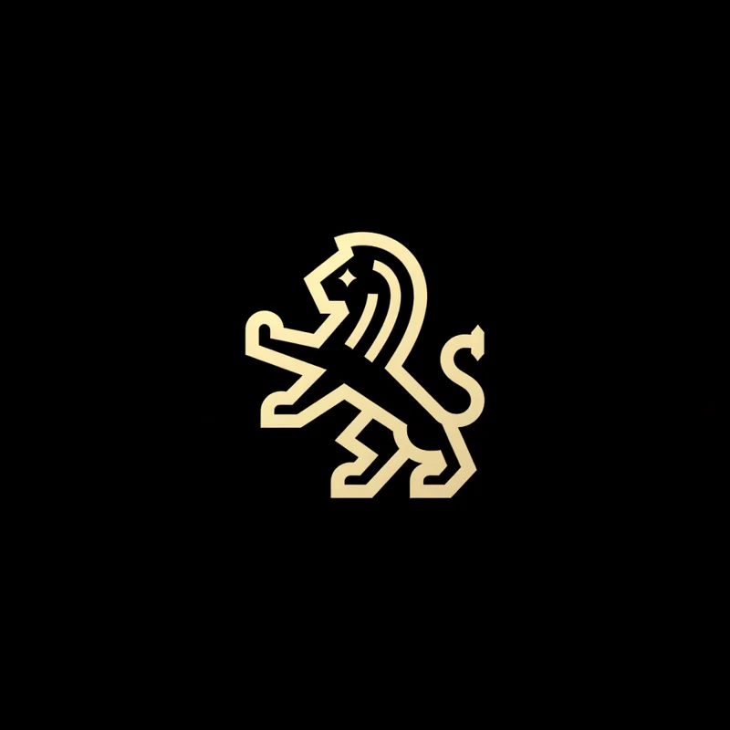 Line Art logo: Lion standing proud, side view, majestic mane