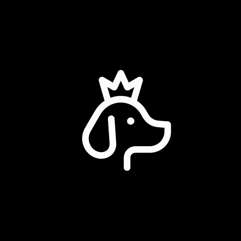 Line Art logo: Dog head wearing a crown, facing right