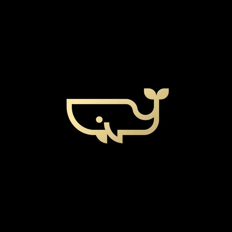 Line Art logo: geometric whale, assembled from simple shapes, circles and triangles, minimalism, pastel colors, flat design