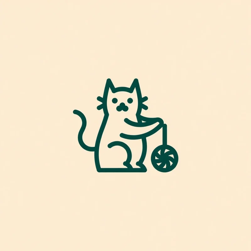 Line Art logo: A playful cat batting at a ball of yarn, depicted with a simplistic design