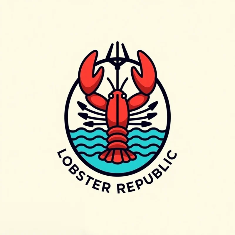 Badge/Crest logo: Showing a defiant lobster wielding a trident over stylized ocean waves