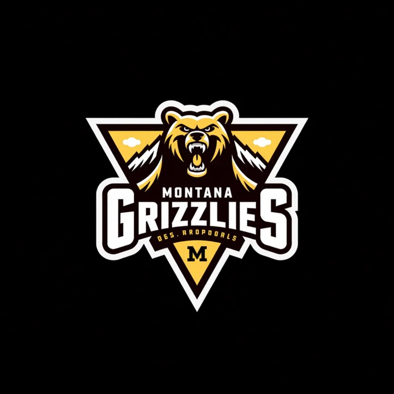 Triangle Badge/Crest logo: showing a fierce grizzly bear roaring with mountains behind, framed within a triangular badge with sharp edges and dynamic angles