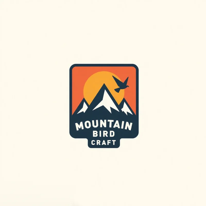 Rectangle Badge/Crest logo: showing a geometric avian silhouette gliding over sharp minimalist summits against a flat sun disk