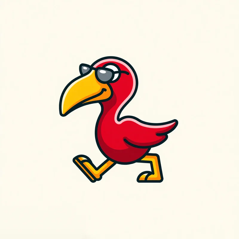 Cartoon logo: a cool red platypus in sunglasses, with a yellow bill and orange feet
