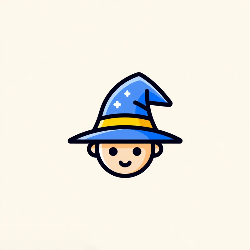 Portrait: a Cartoon logo of a boy's head in a blue wizard's hat