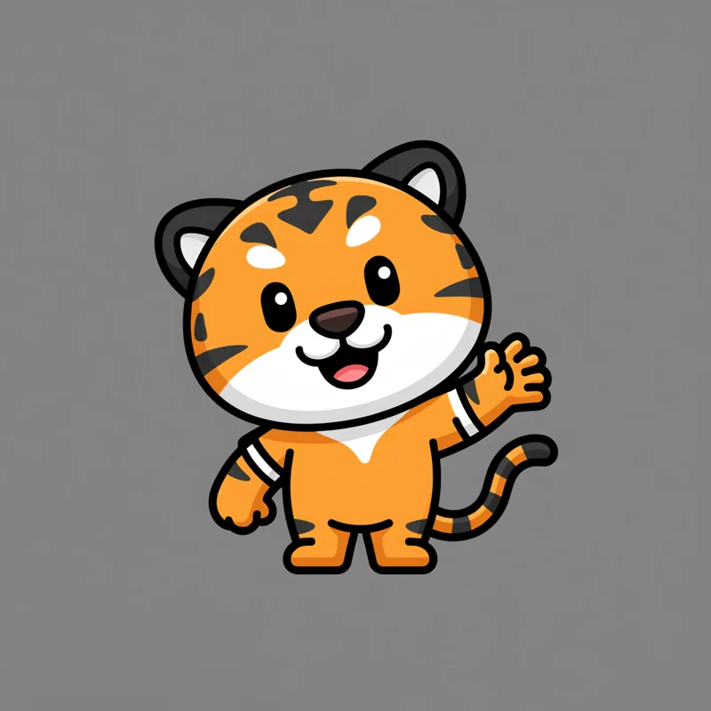 Cartoon logo: a waving tiger cub