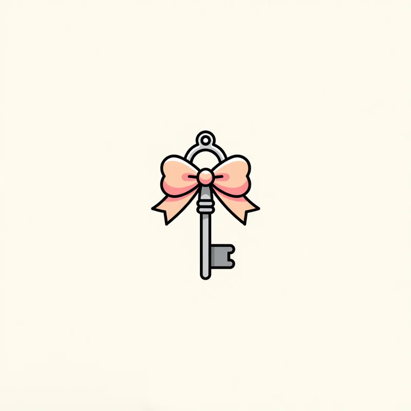Cartoon logo: a vintage key with a pink bow