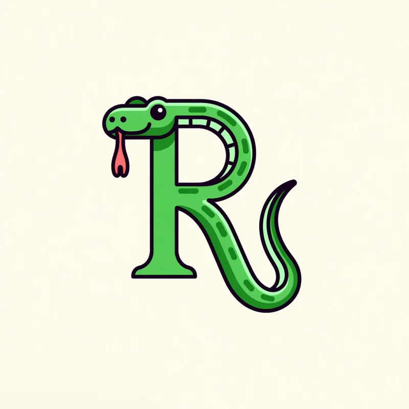 Cartoon logo: a green snake wrapped around the letter R