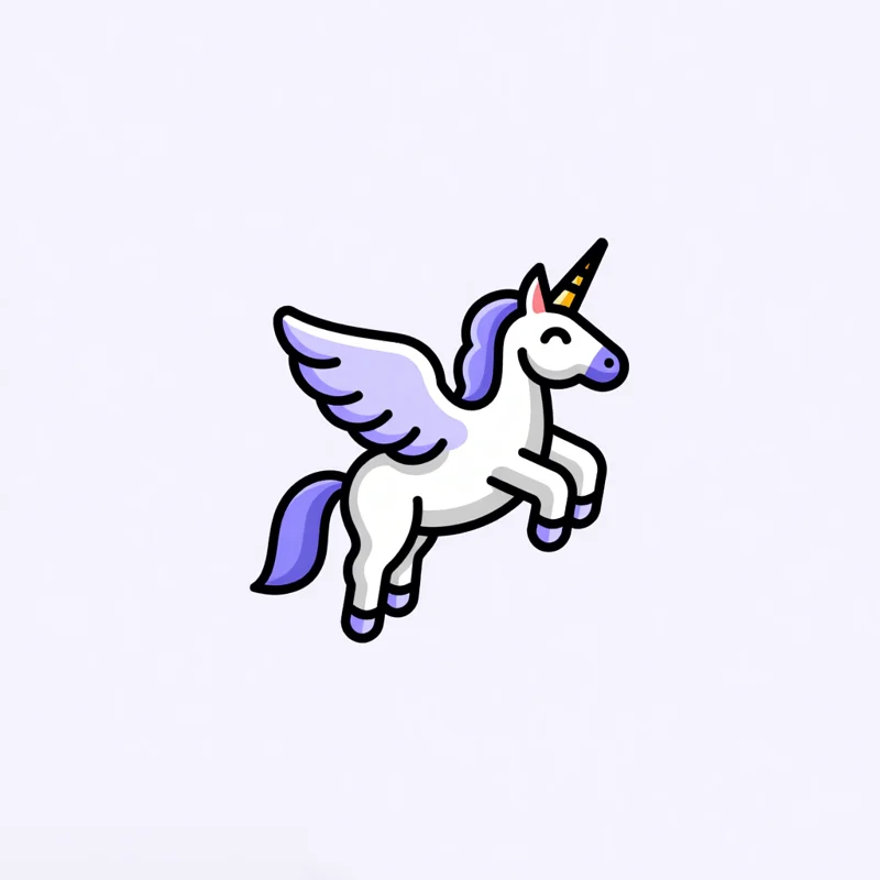 Cartoon logo: a winged unicorn leaping upward