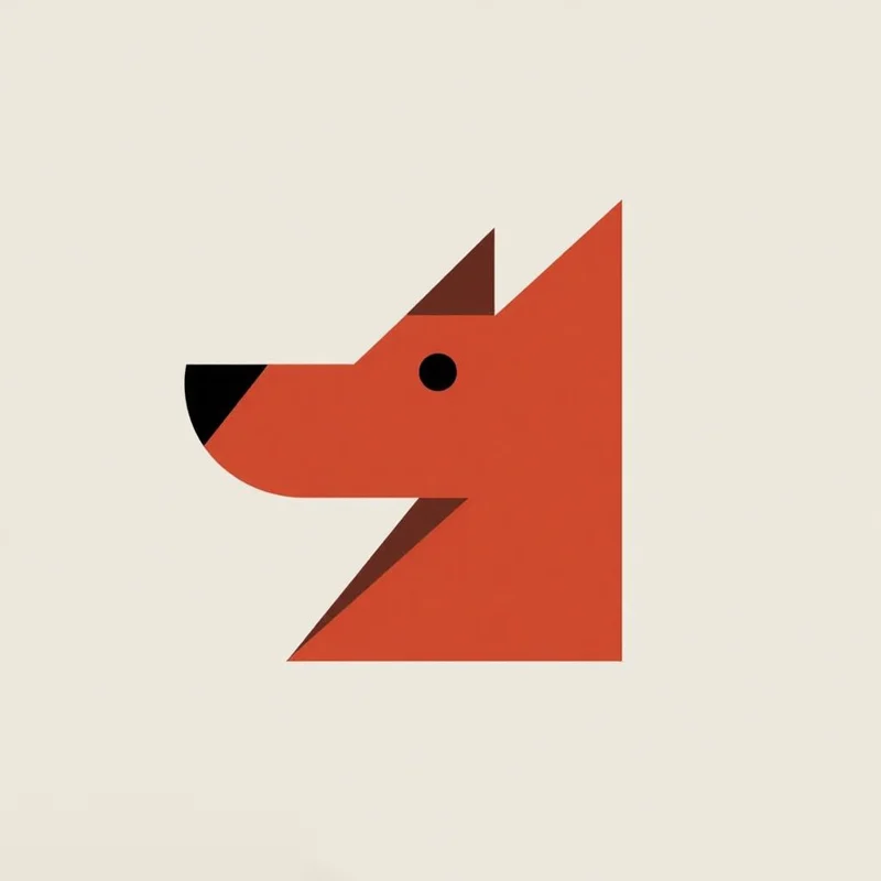 Minimalist Abstract logo of a dog head in profile, a few flat shapes