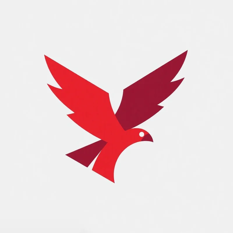 Geometric Abstract logo of a red eagle in flight, drawn with straight edges and sharp angles