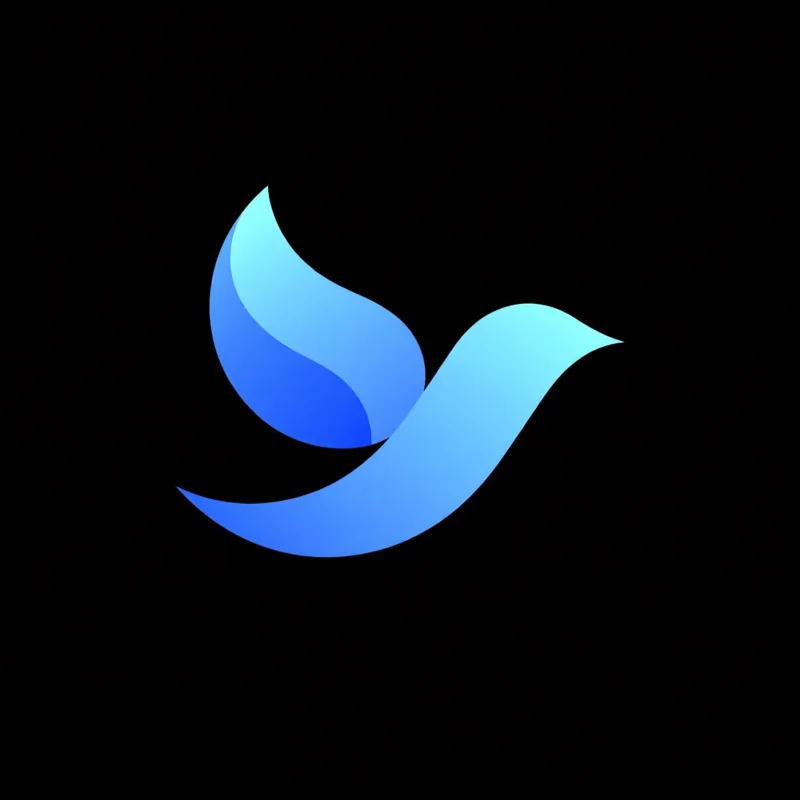 Organic Abstract logo of a blue bird in flight, drawn with curved, flowing lines