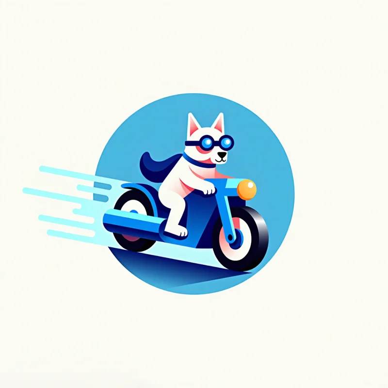 Detailed Abstract logo of a dog in goggles riding a motorbike, with more lines and shading