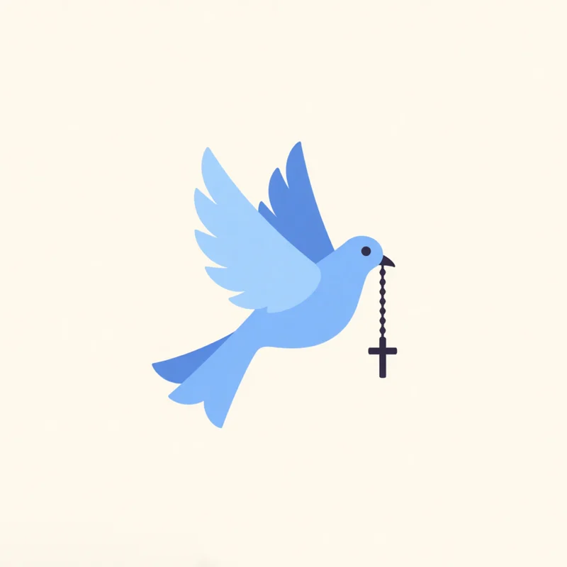 Minimalist: an icon logo of a dove carrying a rosary