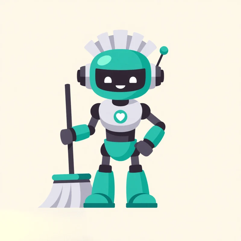 Icon/Emoji logo: A friendly robot maid with cleaning tools