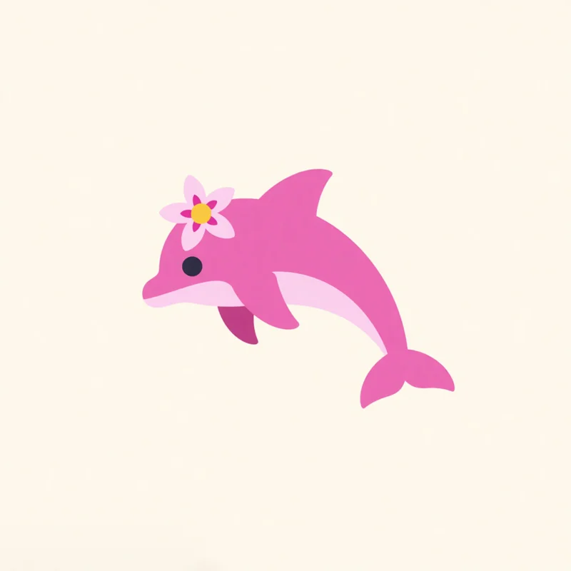Sweet, playful: an icon logo of a pink dolphin with a flower