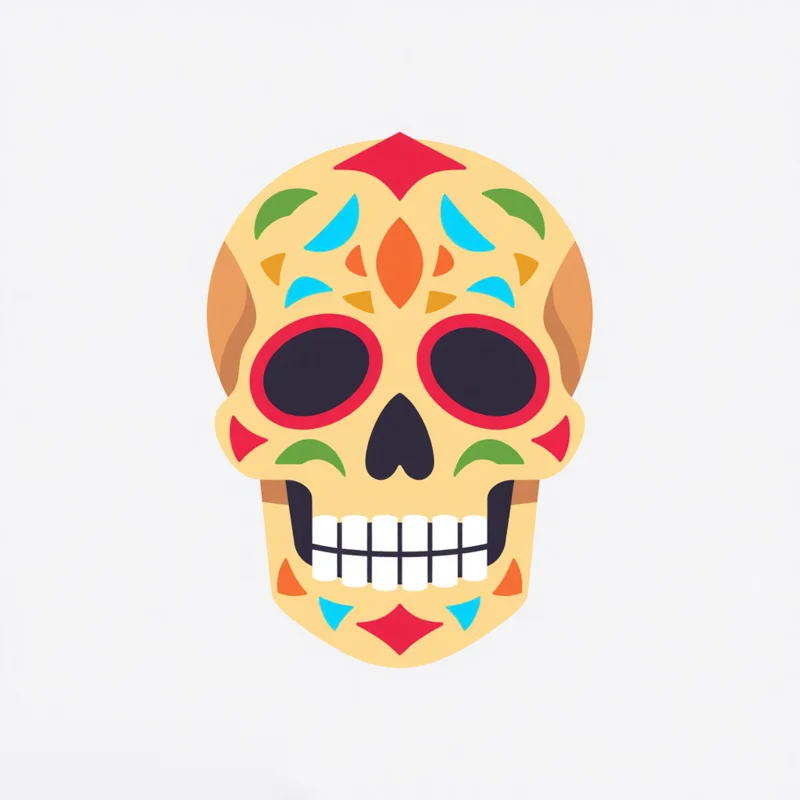 Detailed: an icon logo of a colourful sugar skull