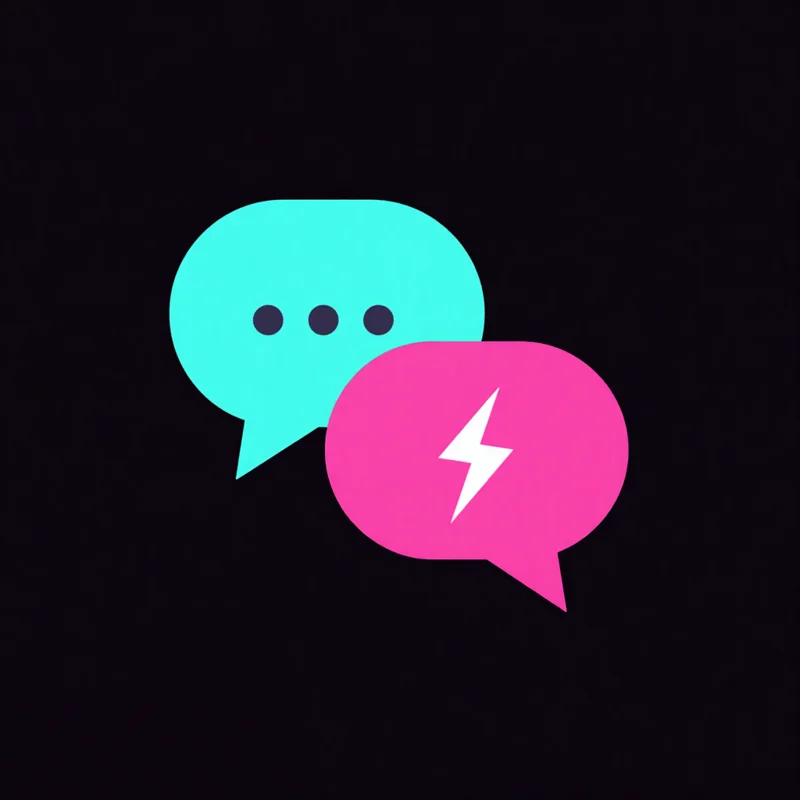 Energetic, edgy: an icon logo of two speech bubbles with a lightning bolt