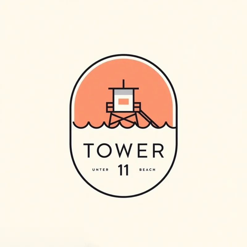 Oval Badge/Crest logo: Showing a minimalist lifeguard tower emerging from negative space, a beacon of safety on endless shores