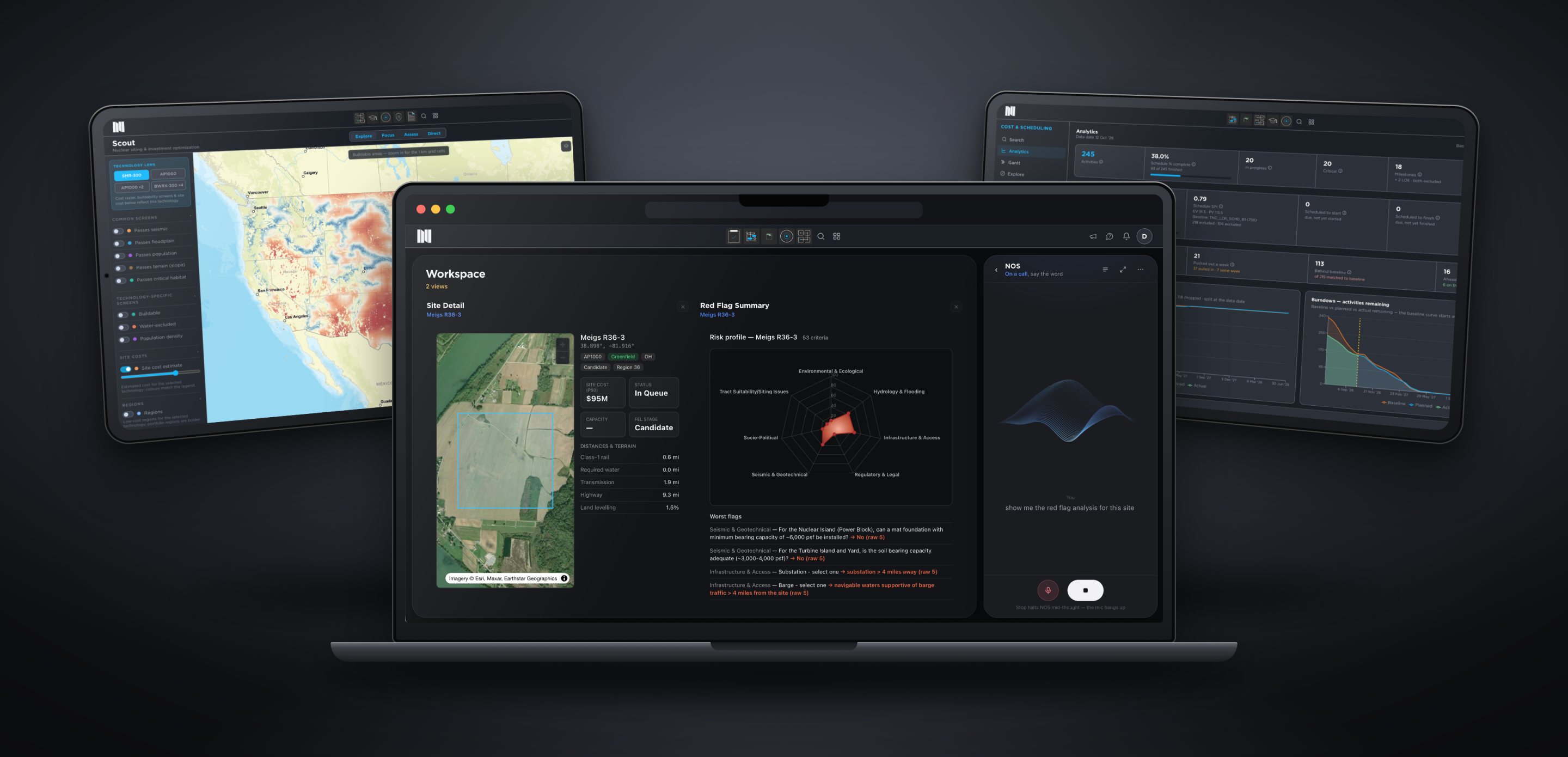 NOS, the Nuclear Operating System, shown on a laptop and two tablets