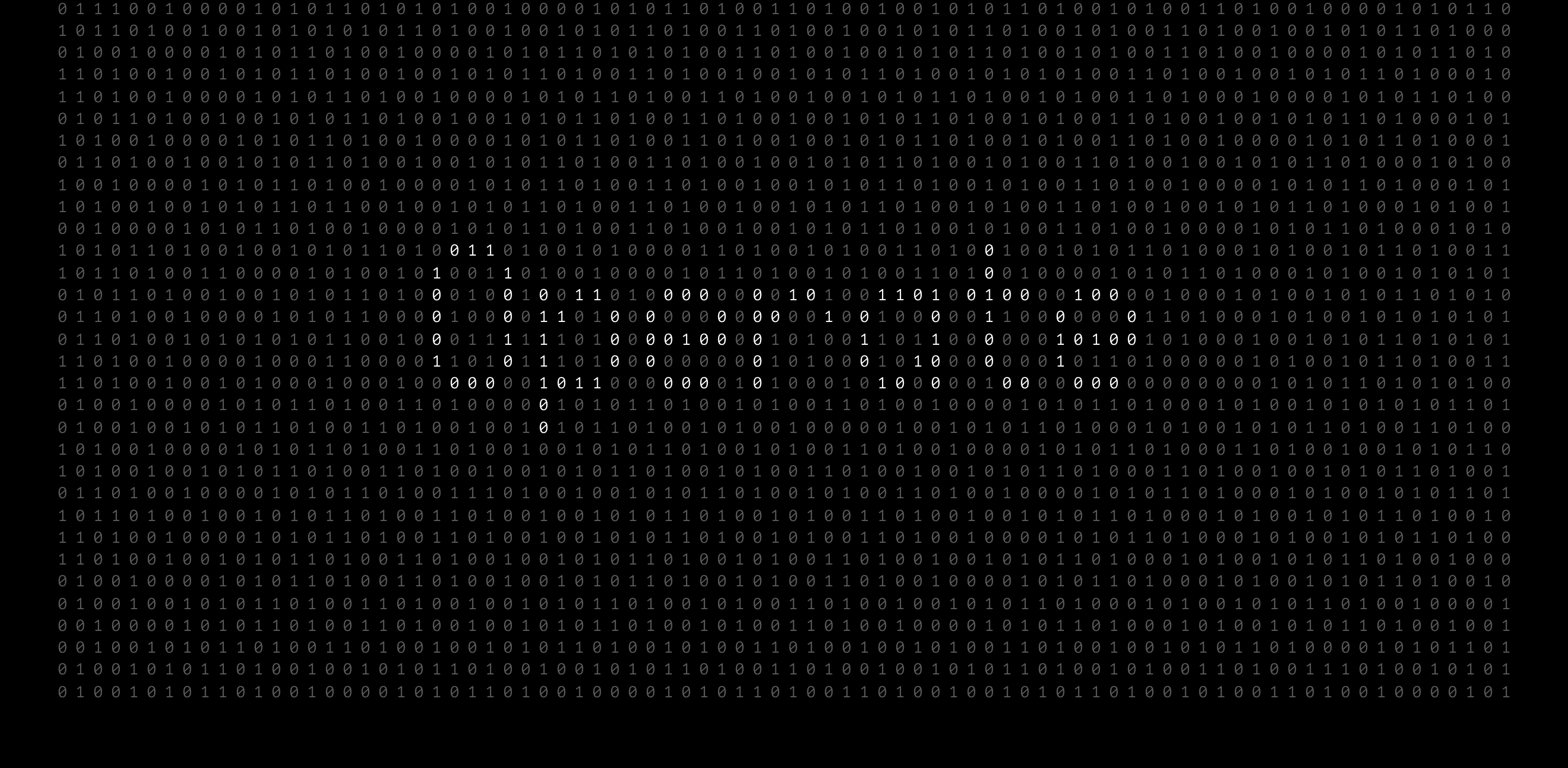 The word OPERATE spelled out in binary code
