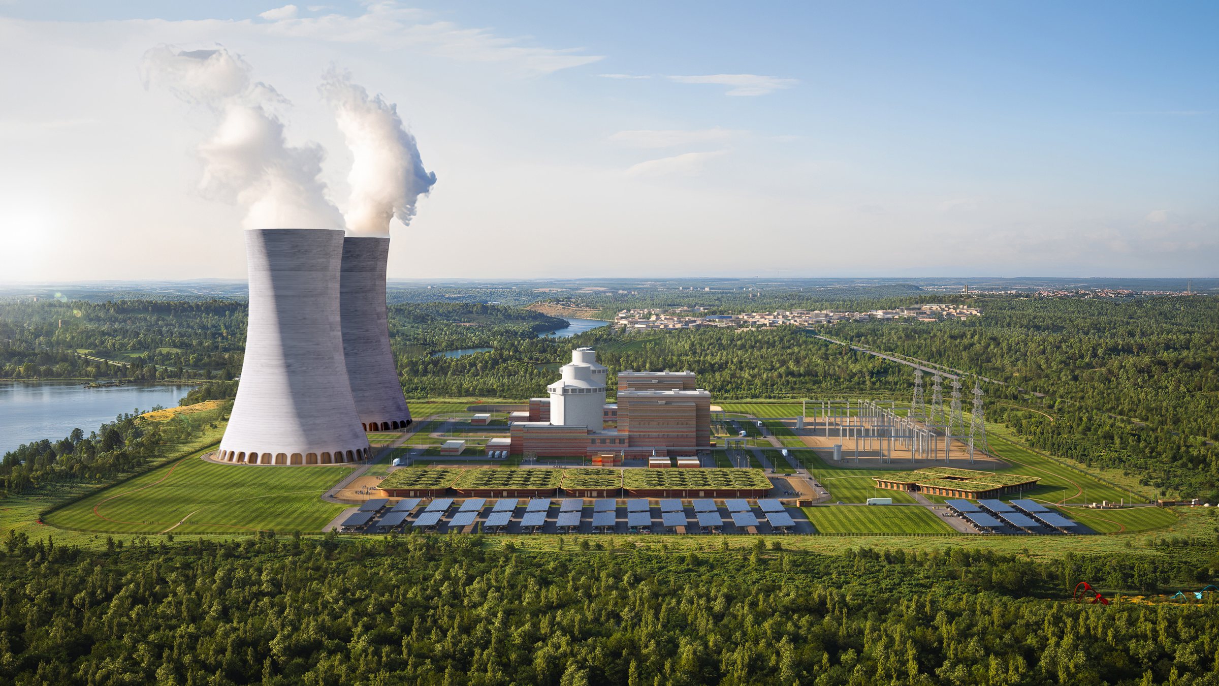 Nuclear plant at dusk