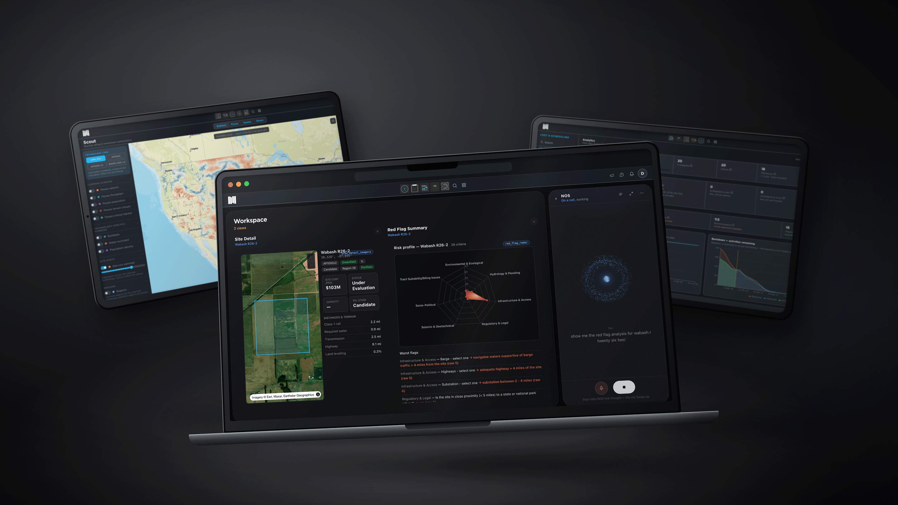 NOS, the Nuclear Operating System, shown on a laptop and two tablets
