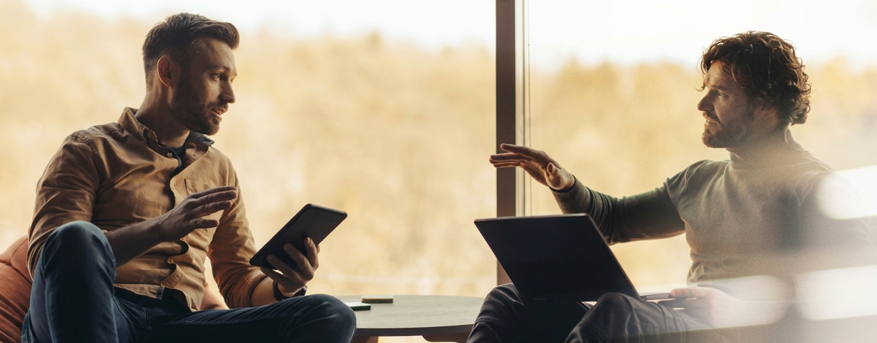 People collaborating on financial programs