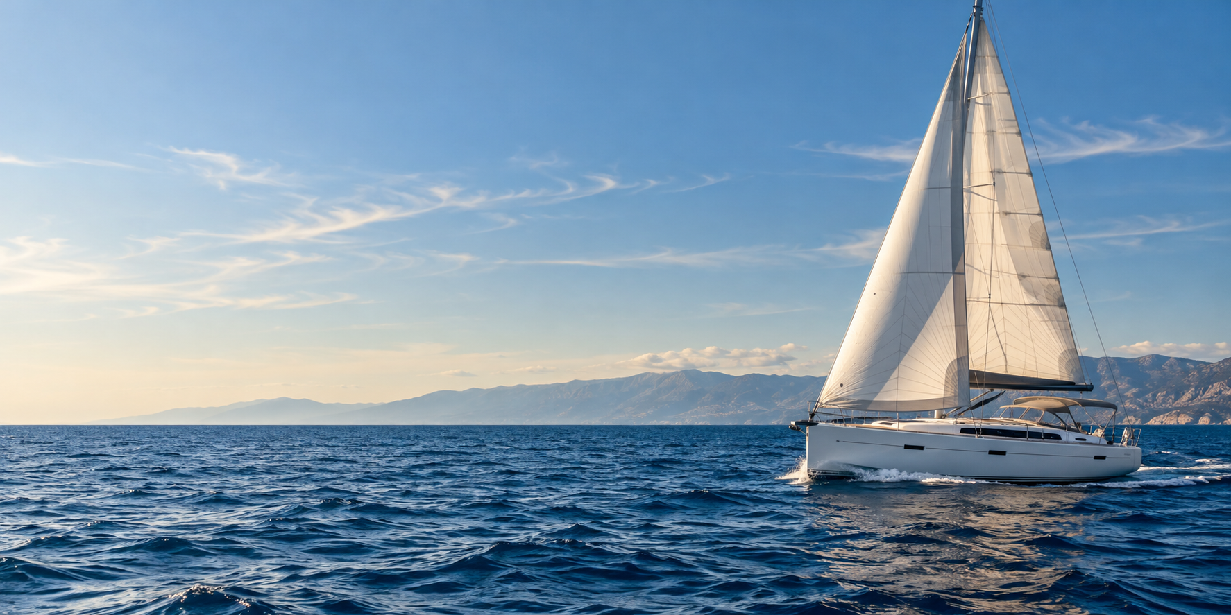 Voilier naviguant au large d’une côte méditerranéenne
