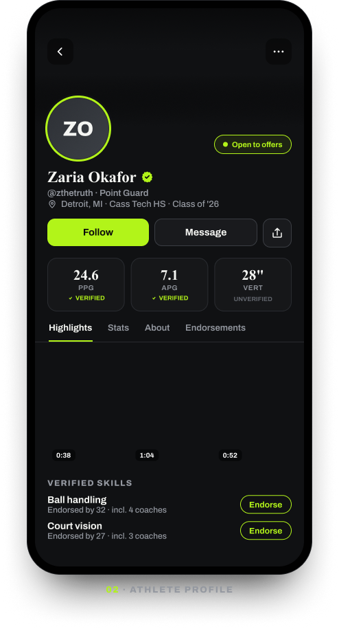 LeagueProof athlete profile with verified stats
