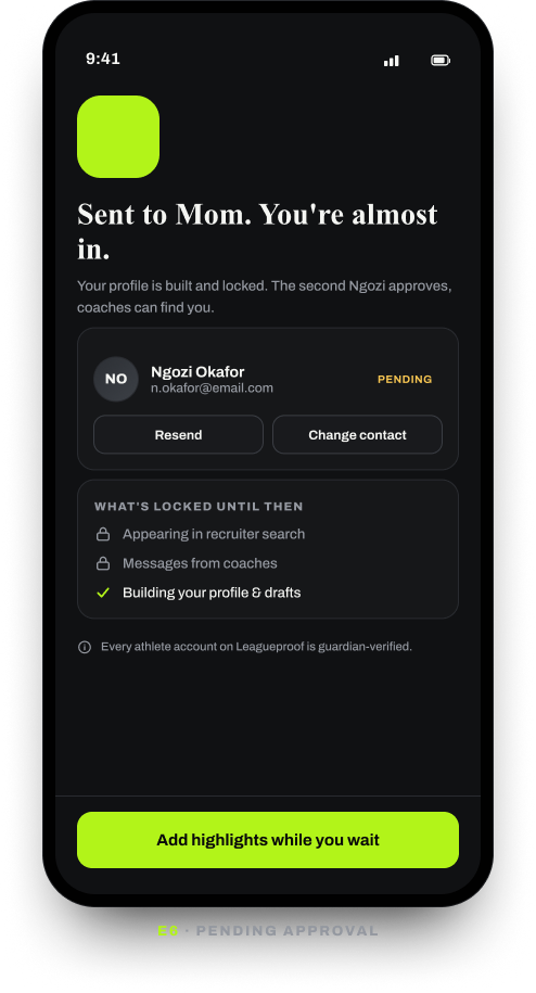 LeagueProof pending approval screen while the account is verified