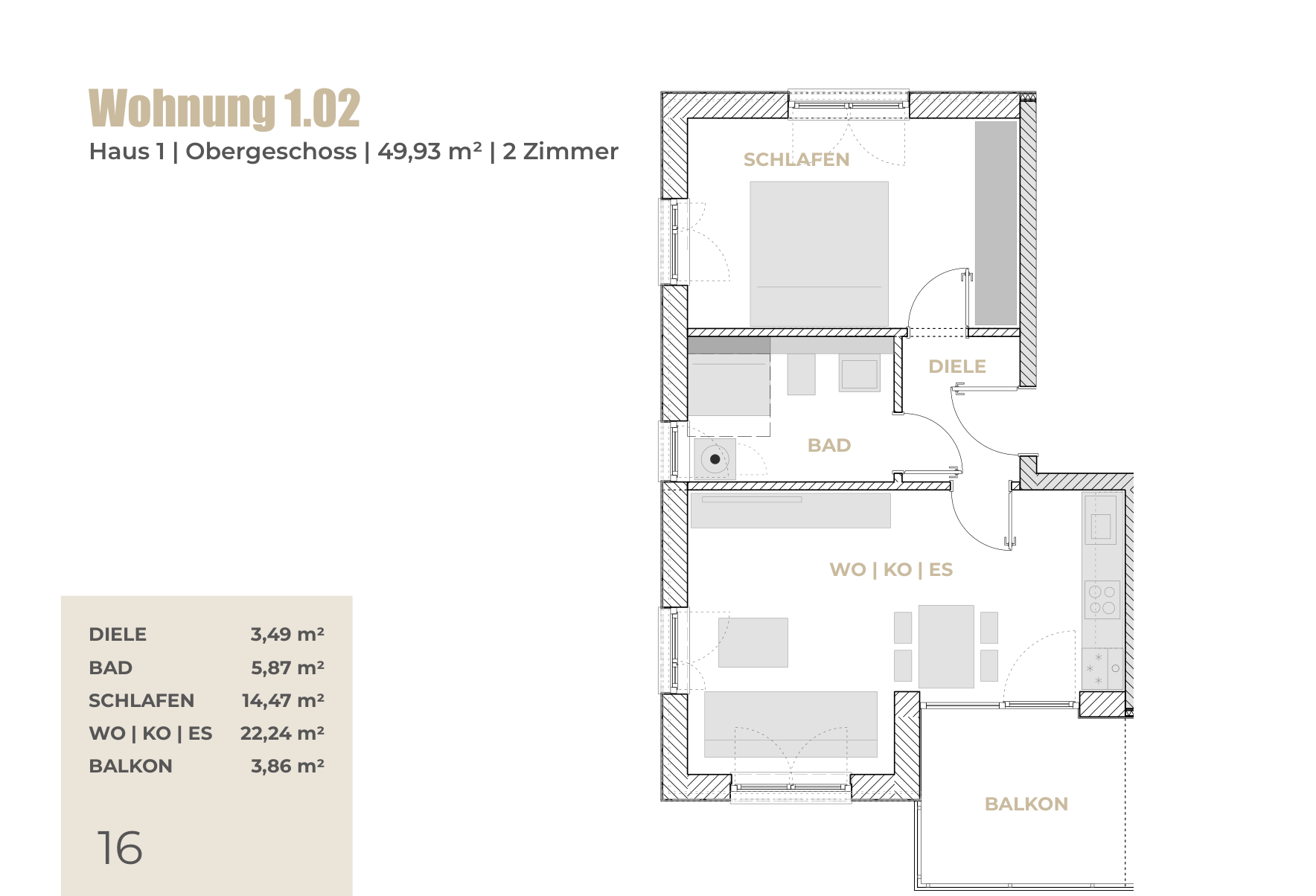 Originalgrundriss Wohnung 1.02 im QNG-Bauabschnitt 3 in Abensberg