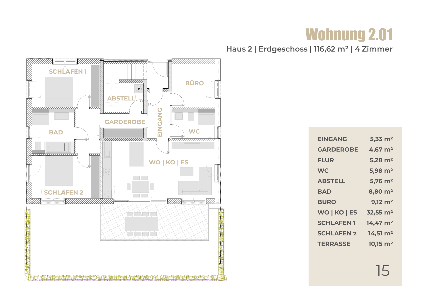 Originalgrundriss Wohnung 2.01 im QNG-Bauabschnitt 3 in Abensberg