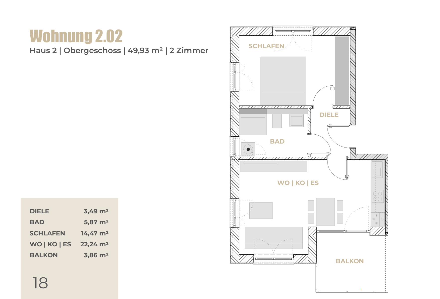 Originalgrundriss Wohnung 2.02 im QNG-Bauabschnitt 3 in Abensberg – reserviert
