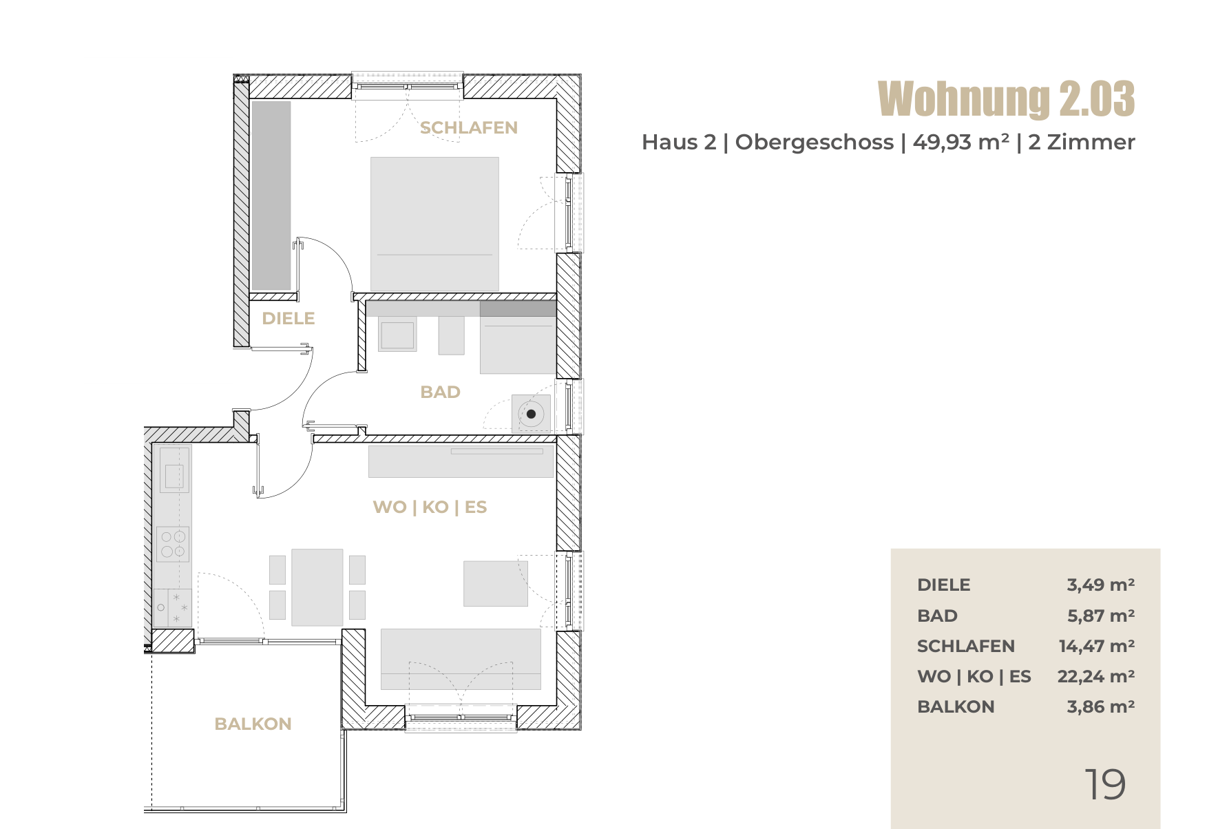 Originalgrundriss Wohnung 2.03 im QNG-Bauabschnitt 3 in Abensberg