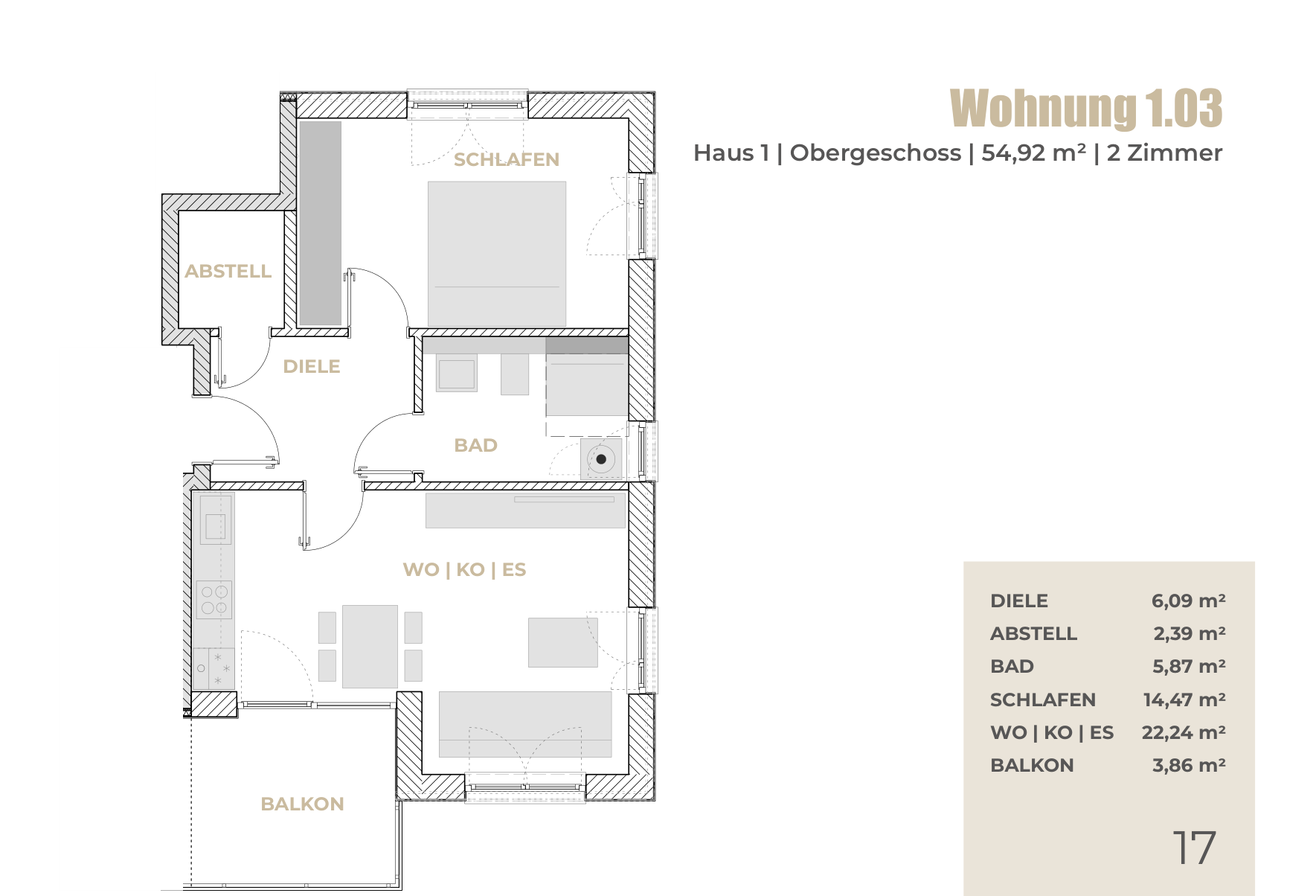 Originalgrundriss Wohnung 1.03 im QNG-Bauabschnitt 3 in Abensberg