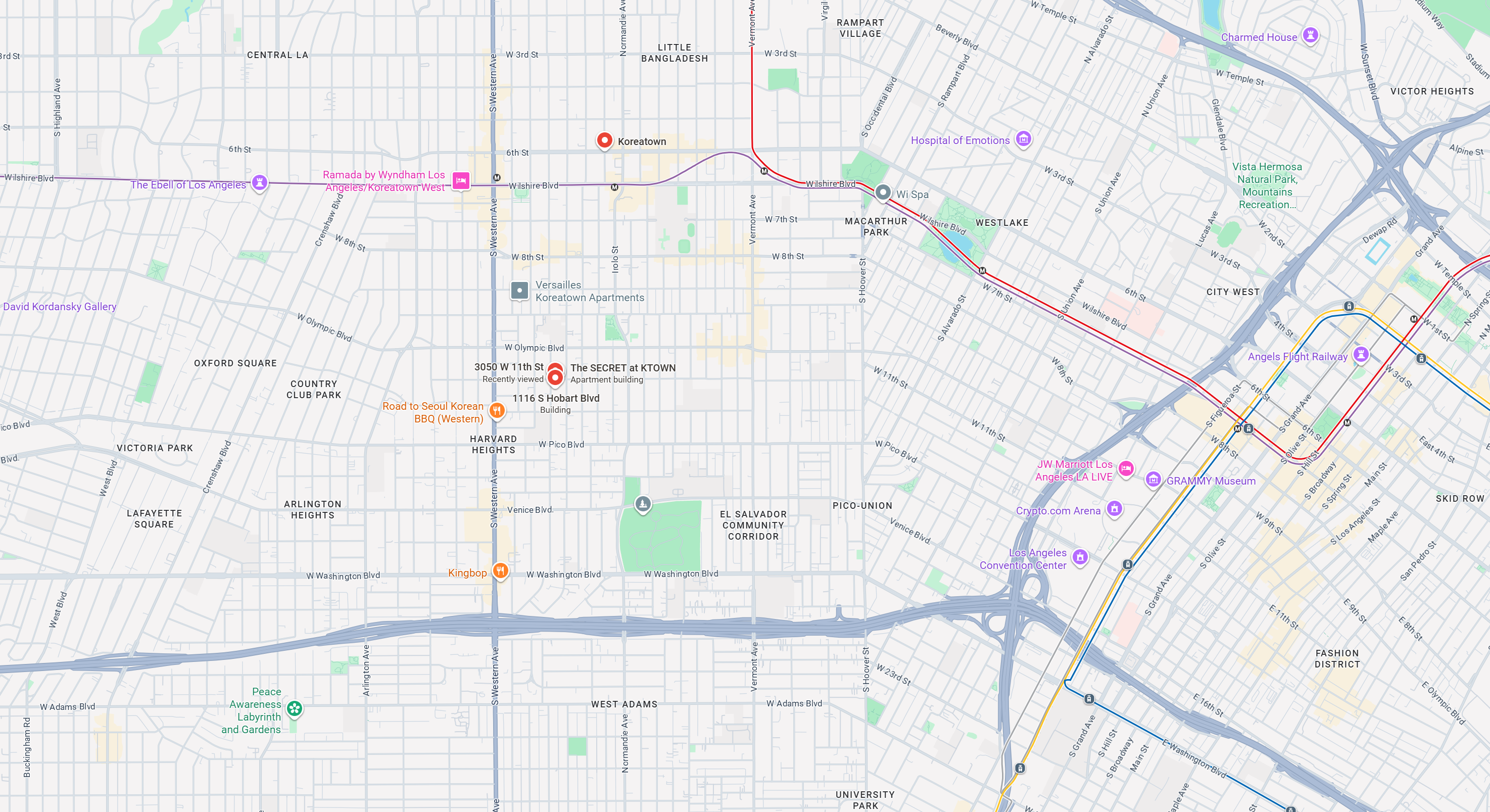 Map of Los Angeles and the surrounding neighborhoods