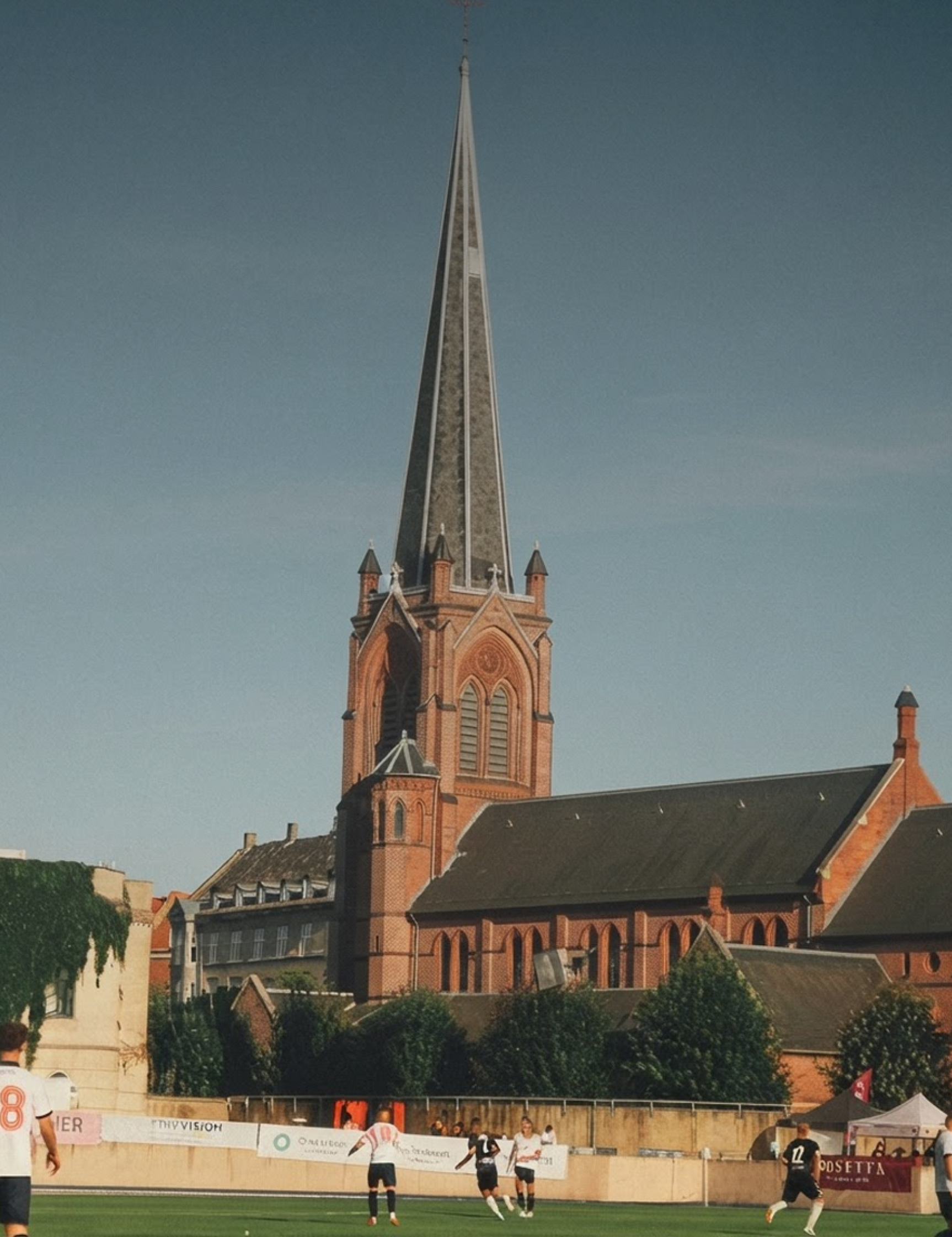 Østerbro Stadium with the church spire behind