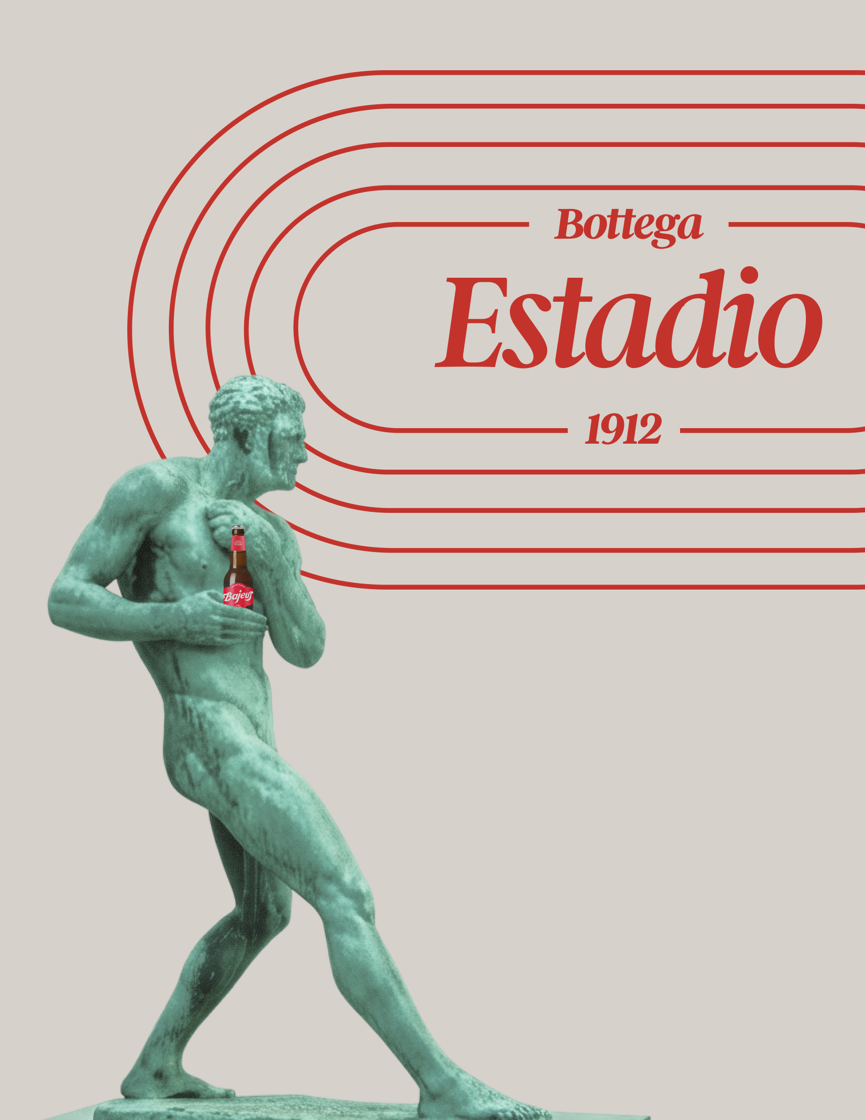 Bottega Estadio 1912 logo and bronze statue