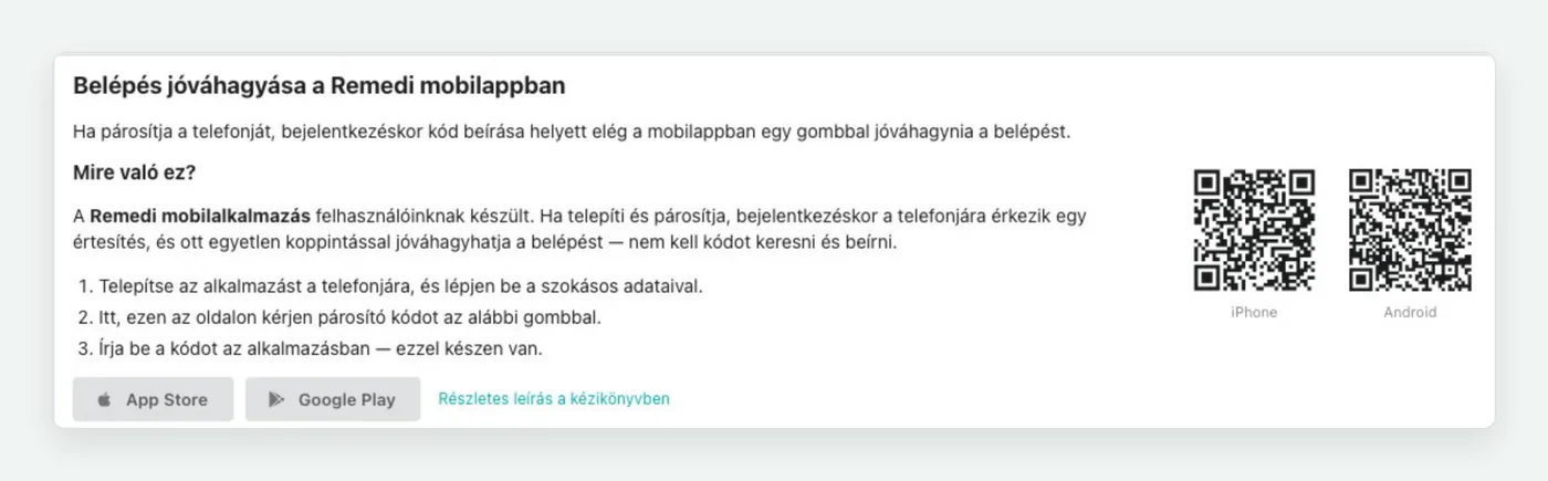 A Beállítások → Biztonság oldalon is megtalálja az áruházi gombokat és a QR-kódokat.
