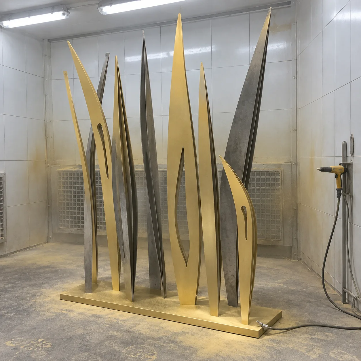 Blade & B in the spray booth during electrostatic powder coating