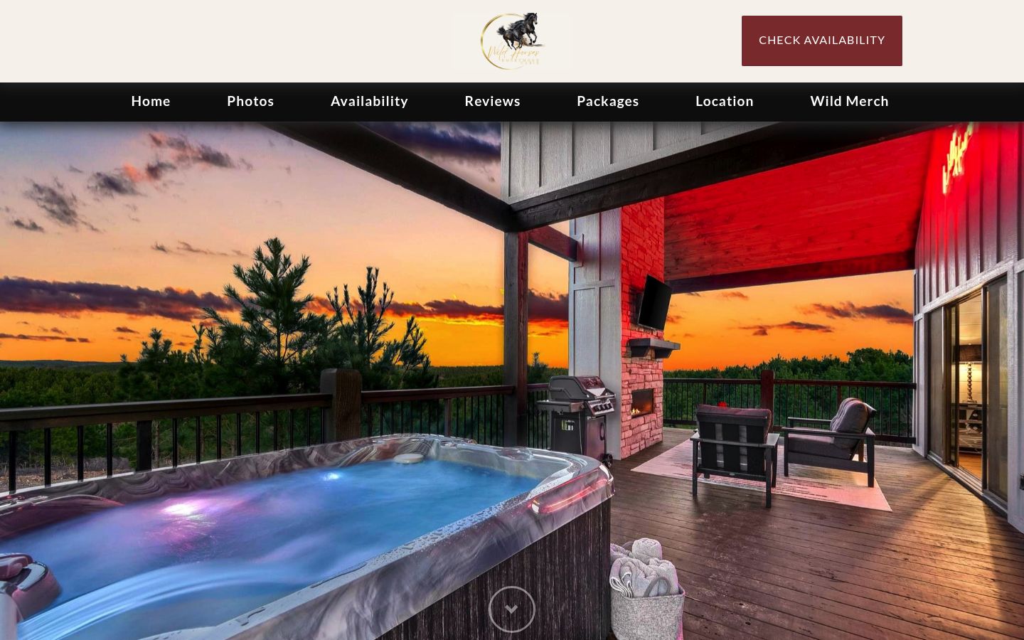 Supplied website screenshot of Wild Horses Honeymoon Cabin