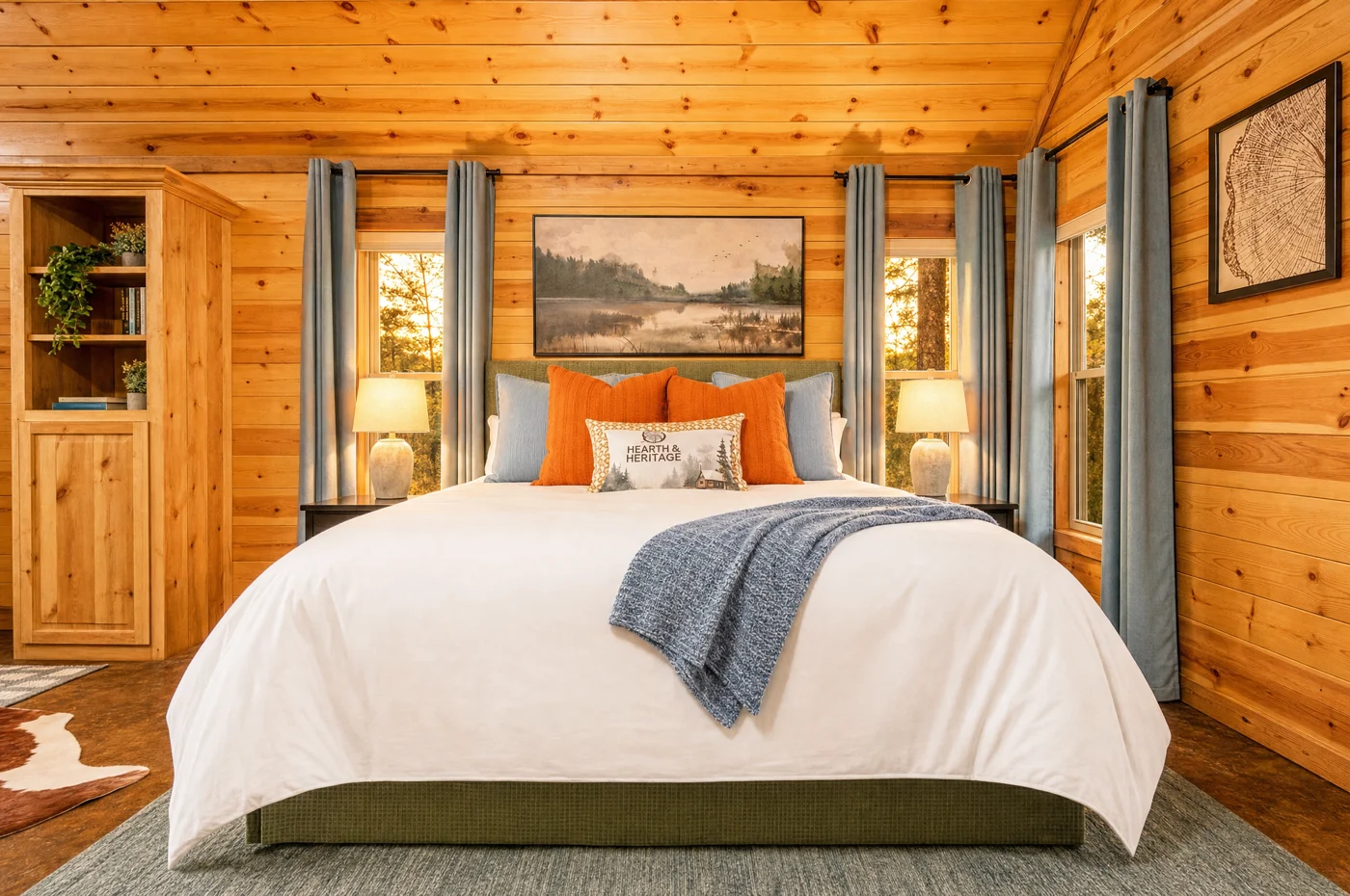 The California king bed at Hearth and Heritage